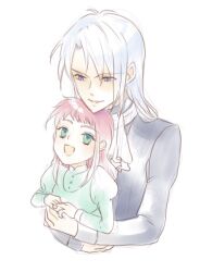  1boy blue_eyes chelsea_torn female long_hair open_mouth pink_hair tales_of_(series) tales_of_destiny white_hair woodrow_kelvin 