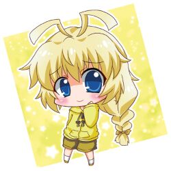  1boy bad_id bad_pixiv_id blonde_hair blue_eyes braid chibi haiyore!_nyaruko-san hastur_(nyaruko-san) hood hoodie long_hair male_focus noai_nioshi otoko_no_ko shorts single_braid 