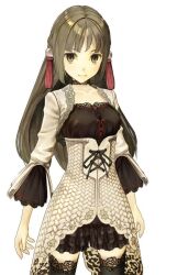  3d artist_request atelier_(series) atelier_ayesha black_eyes black_hair cropped_jacket female game_model linca_(atelier) linca_(eighth)_(atelier) long_hair official_art photoshop_(medium) simple_background solo thighhighs white_background 