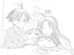  5girls ahoge akane_yuki antenna_hair bad_id chibi daruma_doll greyscale idolmaster idolmaster_(classic) kikuchi_makoto kotatsu makochii miura_azusa monochrome multiple_girls otonashi_kotori puchimasu! shijou_takane sleeping table takanya 