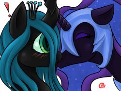  4:3 arthropod blush changeling closed_eyes duo equid female female/female feral friendship_is_magic godheadharley green_eyes hair hasbro horn kissing mammal my_little_pony nightmare_moon_(mlp) queen_chrysalis_(mlp) simple_background 