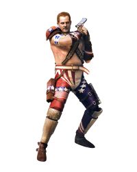  1boy absurdres america barry_burton boots brown_hair capcom facial_hair gun highres male male_focus moustache official_art resident_evil simple_background solo weapon 