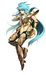  1boy aquarius_camus armor bad_id bad_pixiv_id blue_eyes blue_hair gold_armor gold_saint long_hair male_focus saint_seiya shinestraw solo 