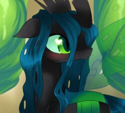  arthropod blue_hair changeling female feral friendship_is_magic green_eyes hair hasbro heart_symbol hole_(anatomy) horn insect_wings loyaldis my_little_pony queen_chrysalis_(mlp) simple_background solo wings 