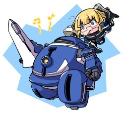  adele_balfetto armor armor_suit artist_request blonde_hair blue_eyes bodysuit chibi glasses kyoukai_senjou_no_horizon kyoukaisenjou_no_horizon lance polearm weapon 