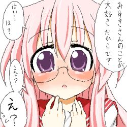  bad_id bad_pixiv_id blush female glasses lowres lucky_star oekaki pink_hair ryouou_school_uniform school_uniform serafuku solo takara_miyuki take_(shokumu-taiman) translated 