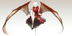  alternate_costume bat_wings commentary_request dress female full_body gradient_background high_heels highres remilia_scarlet shoes short_hair simple_background sitting solo tmt touhou white_hair wings 