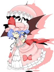  bad_id bad_pixiv_id bat_wings blue_hair closed_eyes female gloves hat highres minato18 oerba_yun_fang pointy_ears remilia_scarlet short_hair solo touhou umbrella wings 