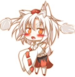  animal_ears bad_id bad_pixiv_id blush daidai_ookami detached_sleeves female hat highres inubashiri_momiji oerba_yun_fang open_mouth orange_eyes short_hair solo tokin_hat touhou white_background white_hair wide_sleeves wolf_ears 