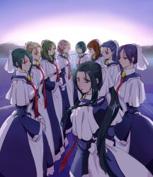  6+girls annotated asakusa_(horizon) black_hair blonde_hair blue_eyes blue_hair brown_eyes brown_hair commentary_request green_eyes green_hair hair_ribbon horizon koma_su kyoukaisenjou_no_horizon long_hair maid multiple_girls murayama_(horizon) musashi_(horizon) musashino_(horizon) okutama_(horizon) oume_(horizon) pink_eyes pink_hair ponytail ribbon shinagawa_(horizon) short_hair sidelocks takao_(horizon) tama_(horizon) yellow_eyes 