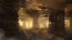  bad_pixiv_id banned_artist city cloud dust no_humans original ruins scenery seafh 