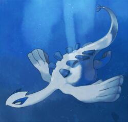  blue_theme commentary_request lugia monochrome naosuke_naosuke no_humans pokemon pokemon_(creature) underwater water wings 