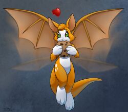  2012 bat cookie dust dust:_an_elysian_tail female fidget_(elysian_tail) food green_eyes heart_symbol hybrid mammal nimbat nom teaselbone wings 