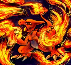  2012 ambiguous_gender charmeleon digital_media_(artwork) feral fire flaming_tail generation_1_pokemon haychel jewelry mycaelis necklace nintendo orange_body orange_eyes orange_skin orange_theme pokemon pokemon_(species) reptile scalie solo tail warm_colors 