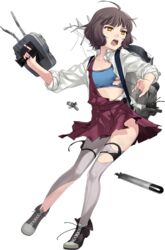  ahoge bad_id bad_twitter_id blue_sports_bra blunt_bangs boots bow bowtie brown_hair collarbone commentary_request cross-laced_footwear defeat depth_charge depth_charge_projector dress female fujikawa full_body kantai_collection kishinami_(kancolle) long_sleeves official_art open_mouth pantyhose pleated_dress purple_dress purple_pantyhose rigging school_uniform shirt short_hair sleeves_past_wrists smokestack solo sports_bra torn_clothes torn_pantyhose torn_sports_bra torpedo torpedo_launcher transparent_background turret underwear wavy_hair white_shirt yellow_eyes 