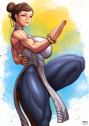  1girls 2022 abs asian asian_female brown_eyes brown_hair capcom china_dress chun-li clothed clothed_female clothes clothing female female_focus female_only fully_clothed huge_breasts kingbang kongman99 legs muscles muscular muscular_female solo street_fighter street_fighter_6 thick_thighs thighs_bigger_than_head thunder_thighs 