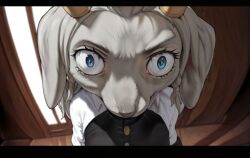  absurd_res anime_kubrick_stare antlers blue_eyes close-up detailed female fur grey_body grey_fur grey_hair hair hi_res horn jackalope lagomorph looking_at_viewer mammal pseudoregalia solo sybil_(pseudoregalia) unknown_artist 