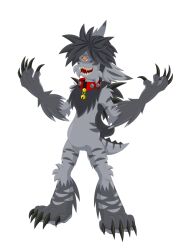  1_eye anthro bell bell_collar claws collar deishun_(species) ears_back evil_face evil_grin fan_character fangs fluffy_back fluffy_chest fur grey_body grey_fur grey_hair hair male monster orange_eyes pivoted_ears smile smiley_face solo spines tail_down teeth zar-jhan_(zarjhan_mary) zarjhan_mary 