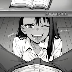  after_sex ai-generated blinking classroom dark-skinned_female dark_skin desk dimafill earclip fellatio hair_ornament hairclip highres ijiranaide_nagatoro-san kneeling nagatoro_hayase oral school_desk school_uniform sex 