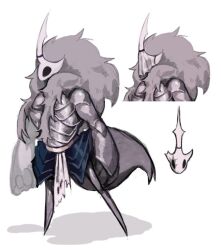  2023 anthro armor arthropod big_hands black_eyes clothed clothing digital_media_(artwork) fan_character featureless_feet feet fingers fluffy front_view hollow_knight horn komainthecoma male mask shadow side_view simple_background solo standing team_cherry white_background 