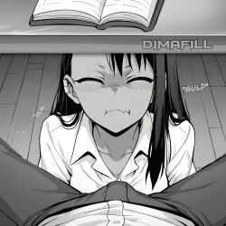  ai-generated classroom cum dark-skinned_female dark_skin desk dimafill earclip hair_ornament hairclip highres ijiranaide_nagatoro-san kneeling nagatoro_hayase oral original school_desk school_uniform sex swallowing 