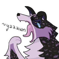  alpha_channel ambiguous_gender black_body black_fur bodily_fluids canid canine canis domestic_dog feral fur guncht mammal open_mouth purple_body purple_fur simple_background solo tears telegram_sticker transparent_background yawn 