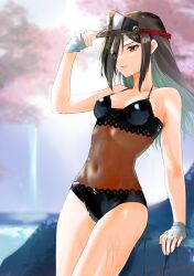  :d black_one-piece_swimsuit breasts brown_eyes casual_one-piece_swimsuit commentary_request covered_navel criss-cross_back-straps dated female fingerless_gloves fishnet_swimsuit gloves hair_between_eyes hat highres long_hair morag_ladair_(obligatory_leave)_(xenoblade) morag_ladair_(xenoblade) nayuta-kanata official_alternate_costume one-piece_swimsuit see-through see-through_headwear see-through_one-piece_swimsuit simple_background small_breasts smile solo swimsuit visor_cap wet white_gloves xenoblade_chronicles_(series) xenoblade_chronicles_2 