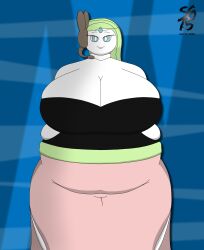  2024 background bbw belly big_breasts breasts chubby fanart fanart_from_twitter fat female hair meloetta nintendo overweight pokemon pokemon_(species) pokemon_oc sexy smile solandgamer75 