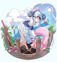  :t absurdres antenna_hair black_footwear blue_archive blue_hair blue_sky breasts cannon cloud crocs double_bun female flower fubuki_(blue_archive) fubuki_(swimsuit)_(blue_archive) hair_between_eyes hair_bun halo head_rest highres innertube jacket kanikama_acedia long_sleeves looking_at_viewer lying mop multicolored_hair official_alternate_costume on_stomach one-piece_swimsuit open_clothes open_jacket outdoors pink_halo red_eyes school_swimsuit short_hair sky small_breasts solo sun swim_ring swimsuit visor_cap white_flower white_jacket white_one-piece_swimsuit 