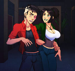  1boy 1girls alternate_outfit alternate_universe arm_around_waist artist_signature asian asian_female asian_male avatar_the_last_airbender basedesire big_breasts blush burn_scar busty casual_clothes cleavage clothed clothed_female clothed_male clothes clothing couple cute earth_kingdom fire_nation flirting fully_clothed green_eyes green_lipstick happy hourglass_figure huge_breasts jacket jeans jin_(avatar) large_breasts looking_at_partner modern_au modern_setting necklace necklace_between_breasts no_bra open_jacket plant ponytail scar smile t-shirt teasing thighs thin_waist toying toying_partner wholesome wide_hips yellow_eyes zuko 