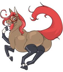  2015 black_clothing black_hooves black_leggings black_legwear blush bridle brown_body brown_ears brown_eyes brown_fur clothing dark_hooves dark_legwear digital_media_(artwork) equid equine eyebrows female feral full-length_portrait fur heart_symbol hooves horse kazuhiro kemono leggings legwear light_inner_ear mammal mane monotone_clothing monotone_inner_ear monotone_leggings monotone_legwear monotone_mane monotone_tail multicolored_body multicolored_fur open_mouth portrait quadruped red_eyebrows red_mane red_tail simple_background solo tail teeth white_background white_body white_fur 