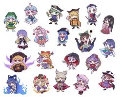  6+girls apron arm_cannon arm_ribbon arm_up arms_up arrow_(projectile) aura autumn_leaves bag barefoot bat_wings belt black_cloak black_dress black_footwear black_hair black_headwear blouse blue_belt blue_bow blue_dress blue_hair blue_headwear blue_kimono blue_ribbon blue_shirt blue_skirt boots bottle bow bow_(weapon) bowl bowl_hat bowtie bracelet braid breasts brown_belt brown_eyes brown_footwear brown_hair brown_hairband brown_headwear brush buttons cannon cape cellphone chains chibi chinese_clothes circle cloak closed_eyes closed_mouth collar collared_dress collared_shirt commentary_request constellation constellation_print crescent crescent_print cross dress dress_bow drum earmuffs earrings energy eyes_visible_through_hair eyewear_on_head flying food footwear_bow fruit gem glasses gloves green_apron green_belt green_bow green_headwear green_scarf green_skirt grey_hair grey_shirt grey_skirt hair_between_eyes hair_ornament hairband hairbow hand_fan hand_in_pocket hand_up hands_on_own_hips hands_up haniyasushin_keiki hat hat_bow hata_no_kokoro head_scarf highres hijiri_byakuren hinanawi_tenshi hood hoodie horns houraisan_kaguya ibuki_suika instrument jacket japanese_clothes jewelry junko_(touhou) kimono leaf_hair_ornament leg_ribbon long_sleeves looking_at_viewer looking_to_the_side mask matara_okina medium_breasts medium_hair mob_cap moon_print multicolored_clothes multicolored_dress multicolored_hair multiple_girls neck_ribbon needle no_nose open_clothes open_jacket open_mouth orange_cape orange_hair orange_skirt peach phoenix_crown phone pink_bow pink_dress pink_eyes pink_hair pink_headwear pink_kimono pink_shirt plaid plaid_dress plaid_skirt pocket pointing pointy_ears pom_pom_(clothes) puffy_short_sleeves puffy_sleeves purple_bow purple_bowtie purple_cloak purple_dress purple_eyes purple_footwear purple_hair purple_jacket purple_skirt rainbow red_bow red_bowtie red_dress red_eyes red_shirt red_skirt red_vest reiuji_utsuho remilia_scarlet ribbon ring saigyouji_yuyuko sandals scarf shiki_eiki shirt short_hair short_sleeves short_twintails simple_background sitting skirt sleeveless sleeveless_shirt slippers smartphone smile socks stage_connection standing sukuna_shinmyoumaru sun_symbol sunglasses sword tabard teeth tenkyuu_chimata tohokune touhou toyosatomimi_no_miko triangular_headpiece twintails usami_sumireko vest weapon white_background white_bow white_dress white_footwear white_gloves white_shirt white_socks wide_sleeves wings yagokoro_eirin yasaka_kanako yellow_bow yellow_bowtie yellow_dress yellow_footwear yellow_ribbon yorigami_jo&#039;on yorigami_shion 