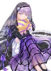  absurdly_long_hair bare_shoulders black_dress black_footwear dress female fire_emblem fire_emblem:_the_binding_blade fire_emblem_heroes frilled_dress frills high_heels highres hugging_object lolita_fashion long_dress long_hair long_sleeves looking_at_viewer official_alternate_costume puffy_sleeves purple_eyes purple_hair see-through see-through_dress simple_background sitting solo sophia_(fire_emblem) sophia_(halloween)_(fire_emblem) stuffed_animal stuffed_toy toe_cleavage tsukimura_(d24f4z8j3t) veil very_long_hair white_background wrist_cuffs 