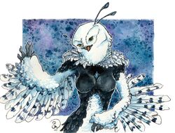  anthro avian bird corvid corvus_(genus) dstever feathers female fur horned_owl oscine owl painting_(artwork) passerine raven snowy_owl solo traditional_media_(artwork) true_owl watercolor_(artwork) 