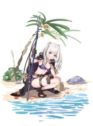  beach belt belt_buckle bikini black_jacket breasts brown_belt brown_eyes brown_footwear brown_gloves buckle crab female fire_emblem fire_emblem_awakening fire_emblem_heroes gloves grin highres hood hooded_jacket jacket jacket_on_shoulders long_hair looking_at_viewer medium_breasts official_alternate_costume purple_bikini robin_(female)_(fire_emblem) robin_(female)_(summer)_(fire_emblem) robin_(fire_emblem) sand shoes smile solo starfish swimsuit tpicm twintails water white_hair 