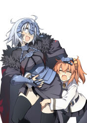  10mo 2girls ahoge armor armored_dress belt black_cape black_dress black_pantyhose black_skirt black_thighhighs breasts cape chains chaldea_uniform closed_eyes collar collared_shirt crying dress fate/grand_order fate_(series) fujimaru_ritsuka_(female) gauntlets grey_hair hair_ornament hair_scrunchie headpiece highres hug jeanne_d&#039;arc_alter_(avenger)_(fate) jeanne_d&#039;arc_alter_(fate) large_breasts long_sleeves looking_to_the_side medium_breasts metal_collar multiple_girls one_side_up open_mouth orange_hair orange_scrunchie pantyhose plackart scrunchie shirt short_hair skirt thighhighs thighs white_shirt 