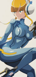  1girls ass blonde_hair blue_bodysuit blue_eyes bodysuit breasts elesa_(pokemon) elesa_(pokemon_bw) female female_only gun heels hi_res human jpeg latex legs looking_back metroid nintendo pokemon pokemon_bw samus_aran_(cosplay) shiny_clothes skin_tight smile solo thighs tight_clothing vivivoovoo weapon zero_suit zero_suit_samus_(cosplay) 