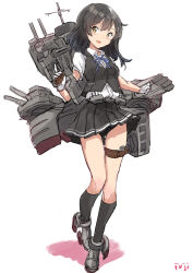  adapted_turret anti-aircraft_gun artist_name black_hair black_panties black_skirt black_vest blue_ribbon breasts cannon dress_shirt female fuji_(pixiv24804665) full_body gloves hair_ornament hairclip highres kantai_collection long_hair machinery mast neck_ribbon oyashio_(kancolle) oyashio_kai_ni_(kancolle) panties pleated_skirt ribbon rigging rudder_footwear school_uniform shirt short_sleeves skirt smokestack solo torpedo torpedo_launcher torpedo_tubes turret underwear vest white_background white_gloves white_shirt 