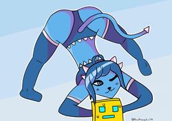  1boy 1boy1girl 1girls ass_up big_ass blue_hair blue_skin clubette cube_4_(geometry_dash) demon_girl geometry_dash jack-o_pose jackochallenge thorns 