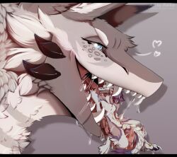  absurd_res anthro bodily_fluids digital_media_(artwork) dragon drooling duo female feral girlsee hi_res korka male male/female micro monster mouth mouth_shot mythological_creature mythological_scalie mythology open_mouth oral oral_vore pecs reptile saliva scalie sergal throat tongue vore 