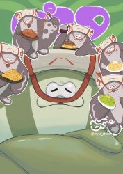  :3 anthro big_man_(splatoon) blush chibi clothing eating fish food grey_body hat headgear headwear hi_res male manta_ray marine nintendo noodles nyu_mame pasta plate pupils ray_(fish) slit_pupils spaghetti splatoon stingray 