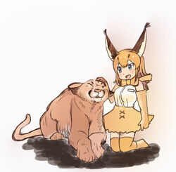  2019 :3 ambiguous_gender animal_humanoid armwear bare_shoulders big_breasts biped blue_eyes blush bottomwear bow_(feature) bow_tie breasts brown_body brown_fur brown_hair brown_highlights brown_nose brown_tail caracal caracal_(genus) caracal_(kemono_friends) caracal_humanoid closed_eyes clothed clothing duo ear_tuft ears_outwards elbow_gloves eyelashes felid felid_humanoid feline feline_humanoid female feral footwear fully_clothed fur gloves hair hand_on_head handwear happy hatching_(art) highlights_(coloring) human_and_animal_ears humanoid iceeye_ena japanese kemono_friends kneeling legwear light_body light_skin long_ears long_tail looking_at_another lying mammal mammal_humanoid multi_ear multicolored_hair on_front open_mouth open_smile orange_bottomwear orange_clothing orange_footwear orange_gloves orange_hair orange_handwear orange_legwear orange_skirt orange_socks petting pivoted_ears quadruped shaded shadow shirt simple_background skirt smile socks tail tan_body tan_skin thigh_highs thigh_socks topwear tuft two_tone_hair warm_colors white_background white_clothing white_shirt white_topwear 