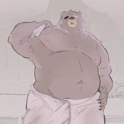  absurd_res anthro bear ben_bigger denks hi_res male mammal mihoyo sauna slightly_chubby slightly_chubby_male solo towel zenless_zone_zero 