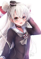  absurdres amatsukaze_(kancolle) brown_dress brown_eyes dress female grey_hair grey_neckerchief hair_tubes highres kantai_collection lifebuoy lifebuoy_ornament long_hair looking_at_viewer mashiro_yukiya neckerchief one-hour_drawing_challenge sailor_collar sailor_dress smokestack_hair_ornament solo swim_ring thighhighs two_side_up white_sailor_collar 