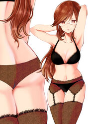  absurdres armpits ass bad_id bad_pixiv_id bra breasts commentary_request female glasses highres large_breasts lingerie long_hair lorelei_(pokemon) multiple_views navel panties parted_lips pokemon pokemon_frlg red_eyes red_hair sawayaka_minami underwear 