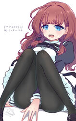  ahoge arm_between_legs arm_support assault_lily black_dress black_footwear black_pantyhose black_ribbon blue_eyes blunt_bangs blush bow breasts brown_hair character_name commentary copyright_name dated dress embarrassed female hair_intakes hair_over_shoulder half-closed_eyes juliet_sleeves kaede_johan_nouvel knees_together_feet_apart large_breasts layered_dress loafers long_hair long_sleeves looking_away mizuki_maya neck_ribbon open_mouth panties panties_under_pantyhose pantyhose pinafore_dress puffy_sleeves raised_eyebrows ribbon round_teeth school_uniform shirt shoes signature simple_background sitting sleeveless sleeveless_dress solo teeth underwear upper_teeth_only waist_bow wavy_mouth white_background white_shirt yurigaoka_girls_academy_school_uniform 