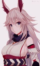  animal_ears artist_name bare_shoulders breasts closed_mouth female fox_ears hair_between_eyes honkai_(series) honkai_impact_3rd japanese_clothes long_hair looking_at_viewer miko pink_hair purple_background purple_eyes sideboob simple_background solo yae_sakura yae_sakura_(gyakushinn_miko) yumegiwa_(skgl_thx) 