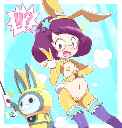  !? animal_ears blush bow bowtie fake_animal_ears fake_tail female glasses hairband heart_maebari heart_pasties helmet maebari misora_inaho navel nollety open_mouth pasties purple_thighhighs rabbit_ears rabbit_tail short_hair shrug_(clothing) single_wrist_cuff spacesuit tail thighhighs usapyon watch wrist_cuffs wristwatch yellow_bow yellow_bowtie youkai_(youkai_watch) youkai_watch youkai_watch_(object) 