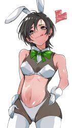  animal_ears bare_shoulders black_hair bodystocking bow bowtie bra breasts brown_eyes clothing_cutout cowboy_shot crazy02oekaki detached_collar fake_animal_ears female final_fantasy final_fantasy_vii final_fantasy_vii_rebirth final_fantasy_vii_remake furrowed_brow gloves green_bow green_bowtie hair_between_eyes hands_on_own_hips heart highres looking_at_viewer medium_breasts midriff navel nontraditional_playboy_bunny panties rabbit_ears short_hair solo stomach_cutout sweat thighhighs tongue tongue_out underwear white_background white_bra white_gloves white_panties white_thighhighs yuffie_kisaragi 