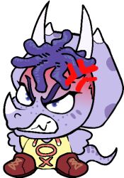  alpha_channel angry anthro buffysaintfury cavemanon_studios ceratopsian chibi clothed clothing cross-popping_vein dinosaur facial_horn female freckled_face freckles goodbye_volcano_high hair horn ornithischian prehistoric_species purple_body purple_eyes purple_hair reptile scalie simple_background snoot_game solo transparent_background triceratops trish_(gvh) 